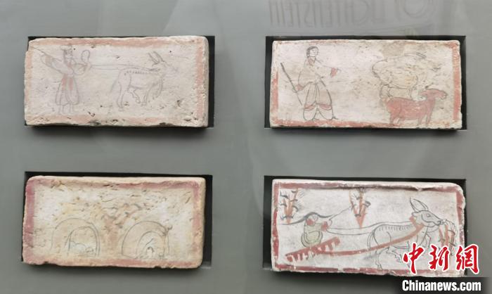 圖為嘉峪關(guān)長(zhǎng)城博物館館藏文物魏晉墓彩繪畫像磚中豐富多彩的古代農(nóng)牧業(yè)生產(chǎn)活動(dòng)。(資料圖) 丁思 攝