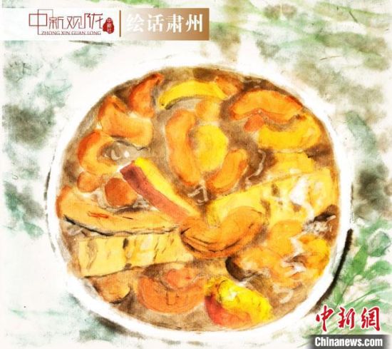 圖為酒泉美食“糊鍋”繪畫作品?！《排d彥 攝