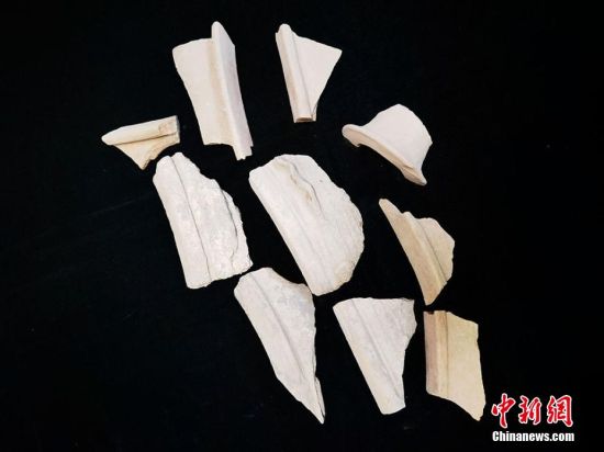 圖為靜寧縣賈河鄉(xiāng)竇坪村出土的彩陶片、紅陶片。 夏劍鋒 攝