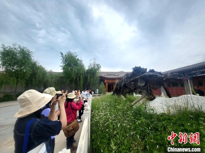 圖為媒體記者在青海永錄民俗參觀采訪。　薛蒂 攝